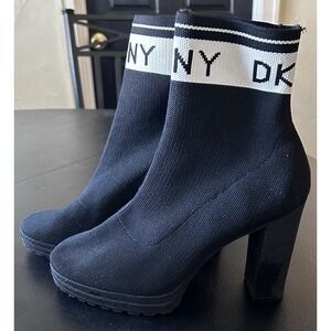 DKNY Tessa Knitted Platform womens Sock Boots Black Size 9 Baddie Style